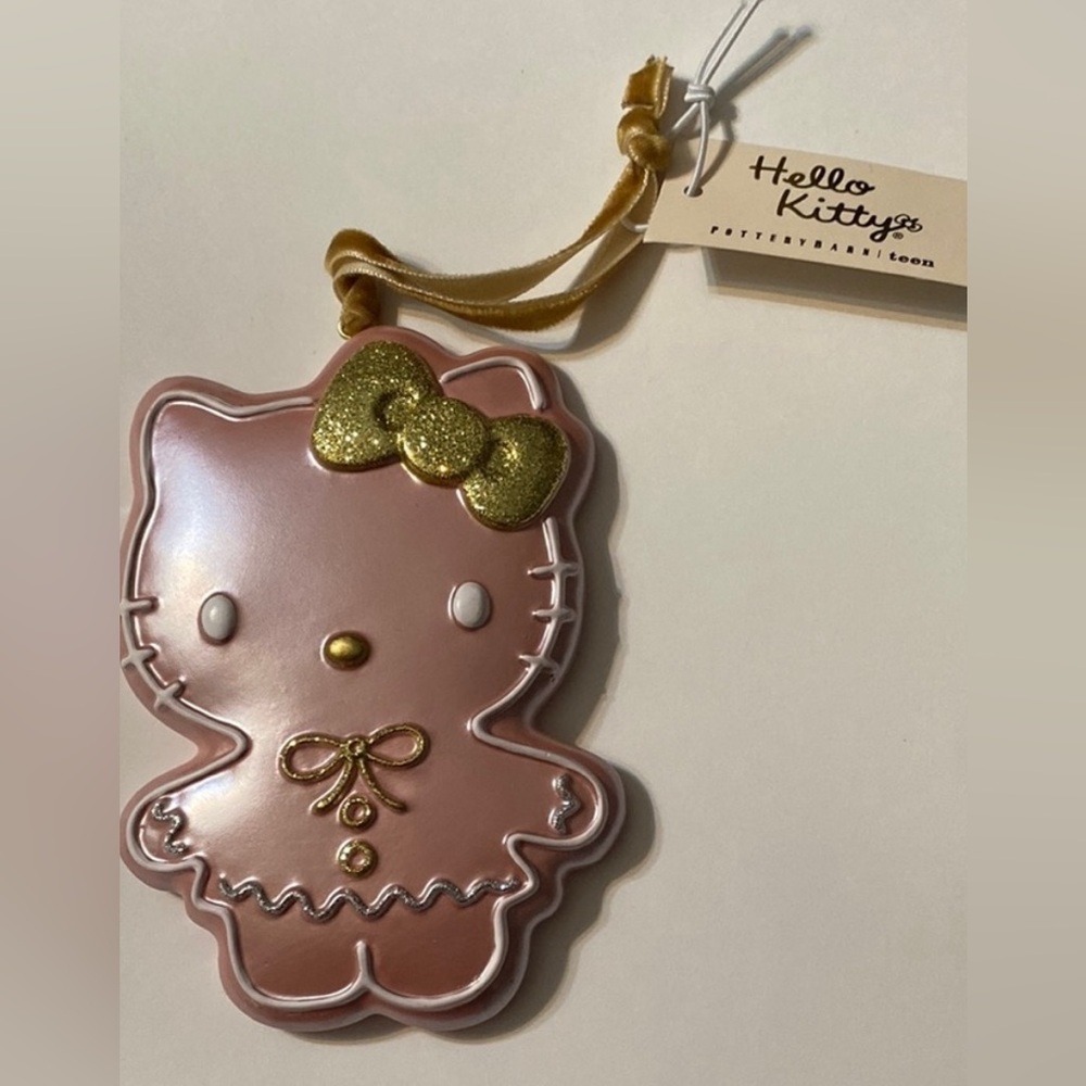 Hello Kitty Pink &  White with Gold Glitter Gingerbread Accents Ornament ‘23 NWT